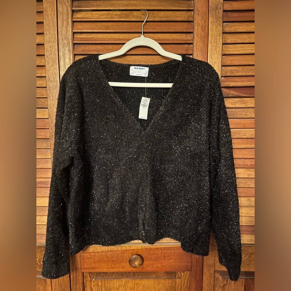 SOLD Black sparkle cropped cardigan size XXL